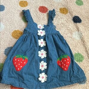 Baby Boden Denim Dress with Strawberry & Floral Accents 2-3 years